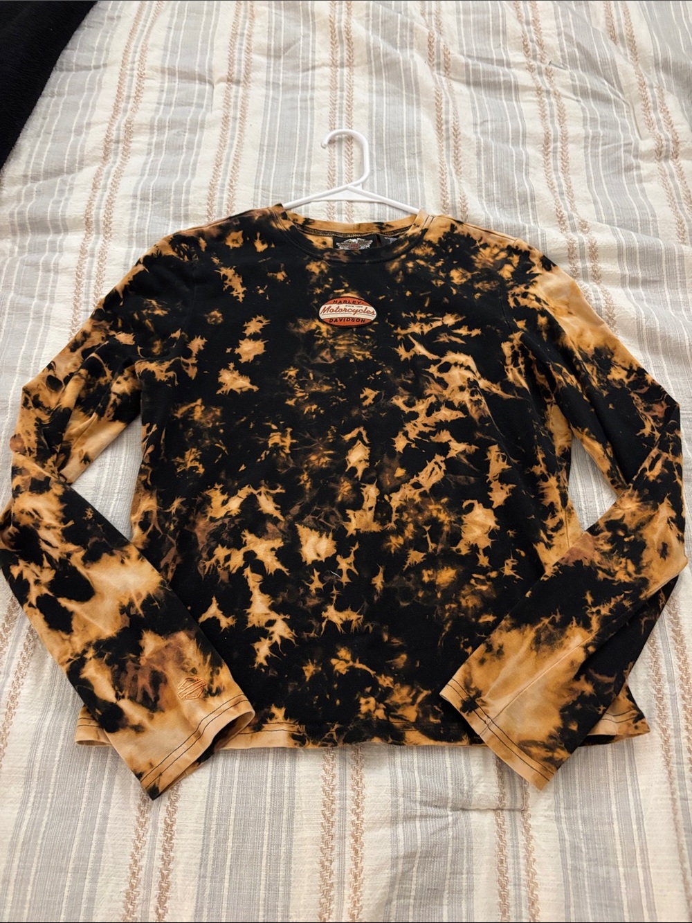 Harley-Davidson Black & Orange Tie-Dye Long Sleeve Tee